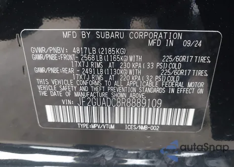 2024 Subaru Crosstrek Premium z USA, uszkodzony, nr VIN JF2GUADC8R8889109